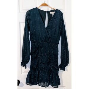 She + Sky Green Mini Dress Long Sleeve Ruched Party Cocktail‎ Dress Size M NWT